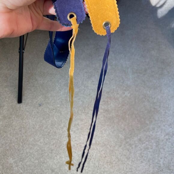 Vintage 70s Country Set Yellow and Navy Hippie Fringe Belt - One Size - Picture 9 of 10